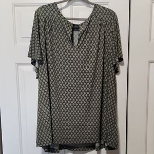Lane Bryant Green and White Patterned Blouse